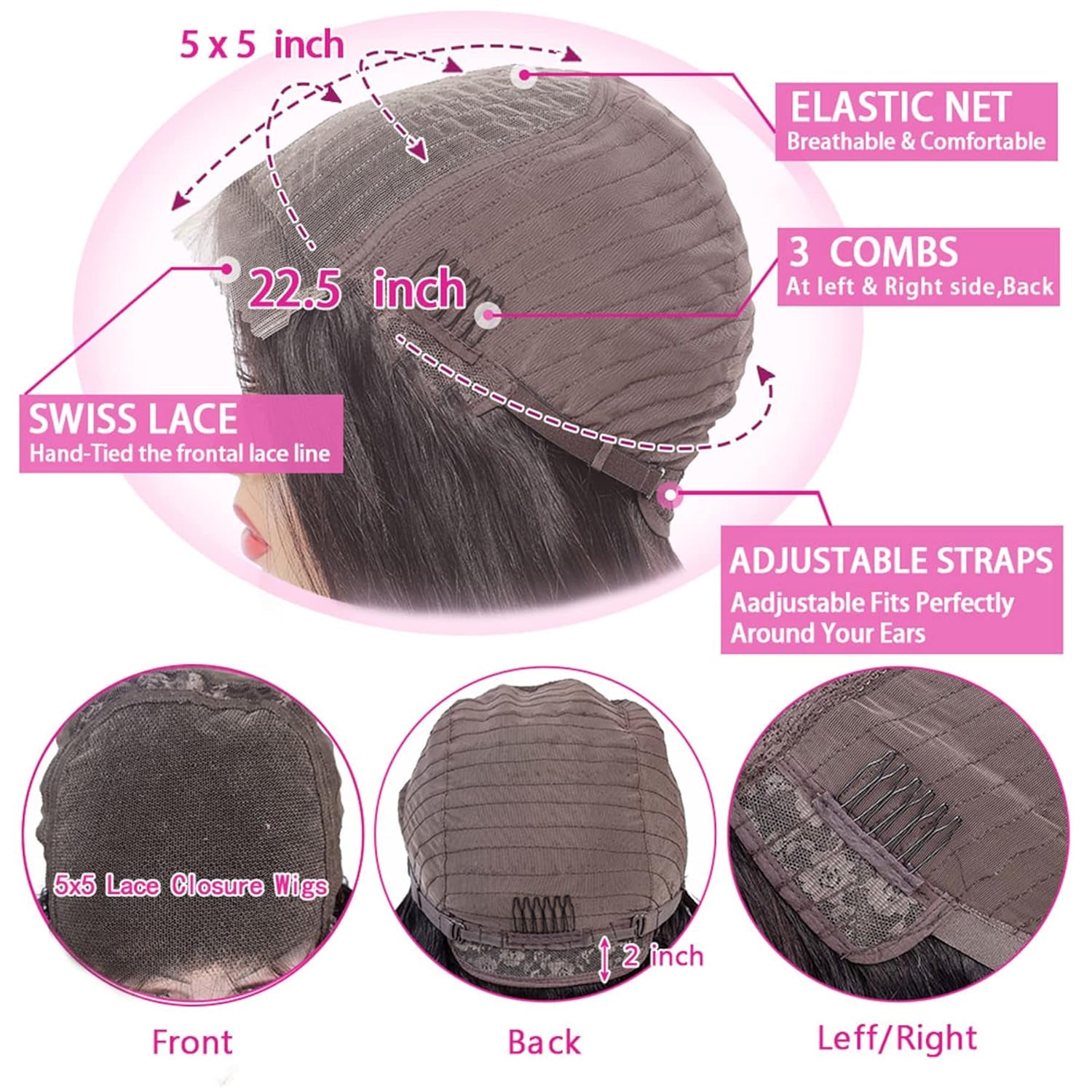 5X5 Closure Wig Body Wave Human Hair 5X5 HD Lace Closure Wigs Human Hair Brazilian Virgin Hair Wigs for Black Women Human Hair Glueless Wigs Pre Plucked with Baby Hair 180% Density 28Inch