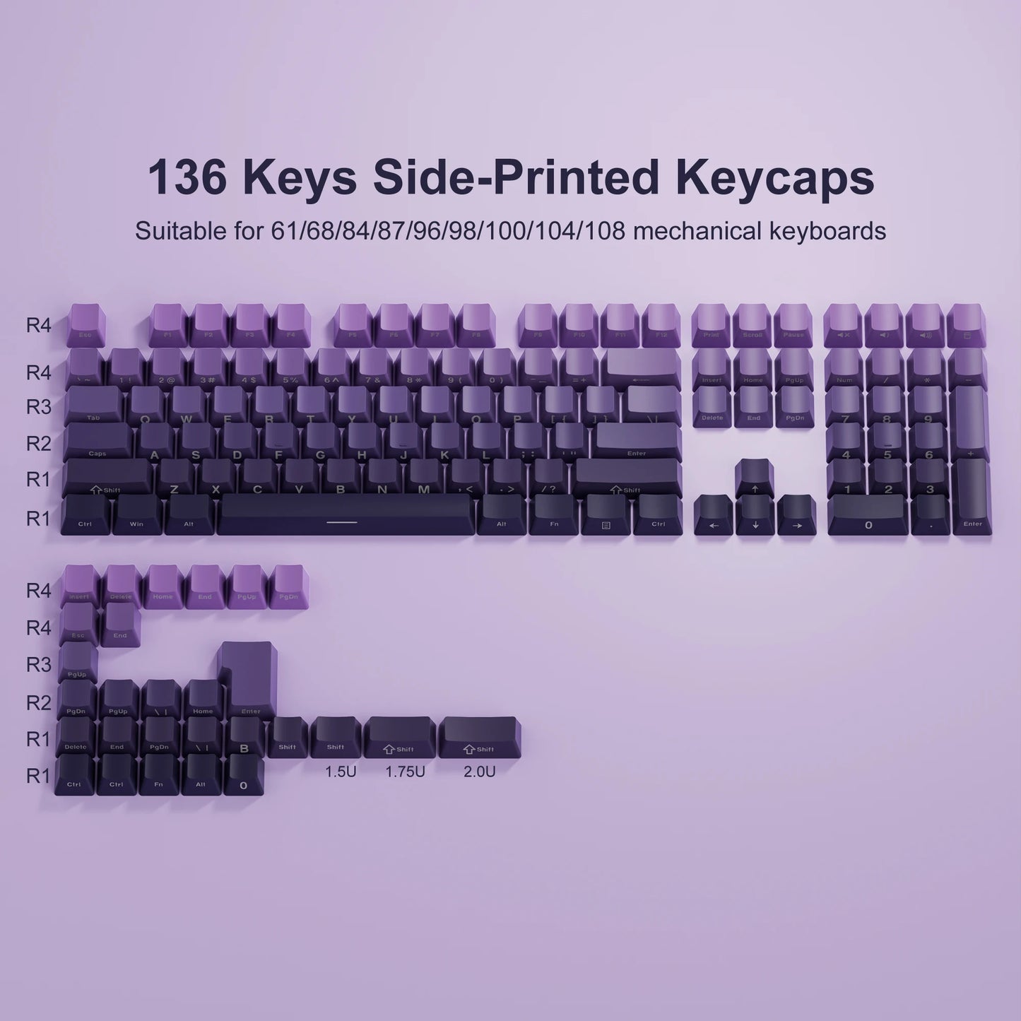 134 Key Black Topographic 4.0 PBT Keycaps Double Shot Side Print Shine through Backlit Key Caps for MX Gamer Mechanical Keyboard