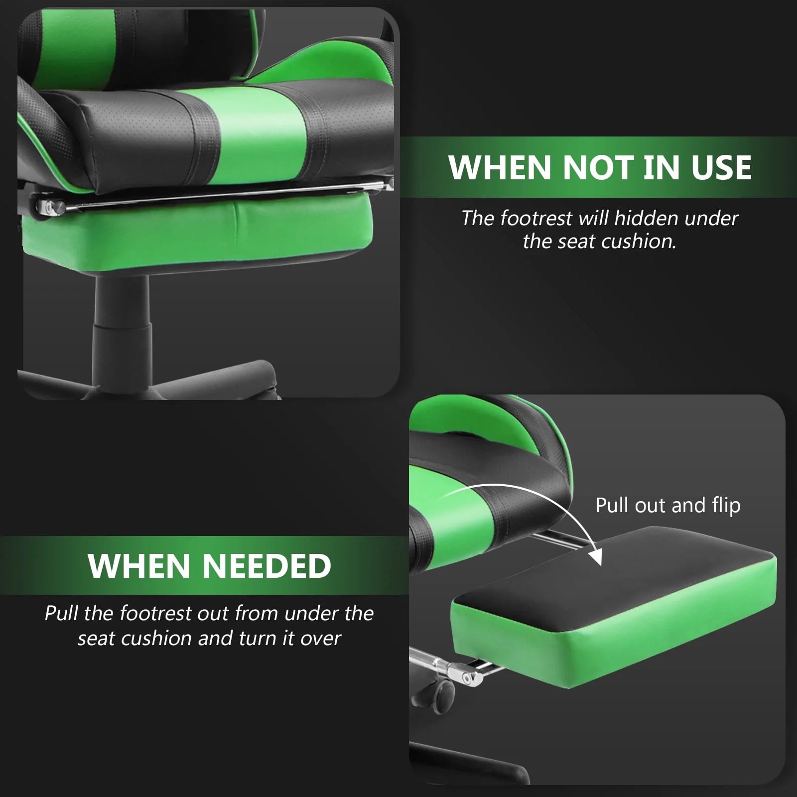 SOONTRANS Ergonomic High Back Gaming Chair with Footrest & Massage Lumbar Pillow, Green
