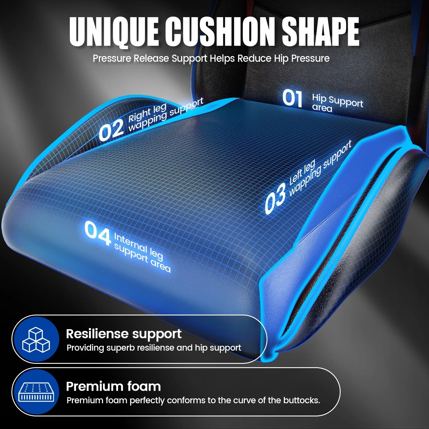 Gaming Chair, Ergonomic Computer Chair with Lumbar Support and Headrest, Blue