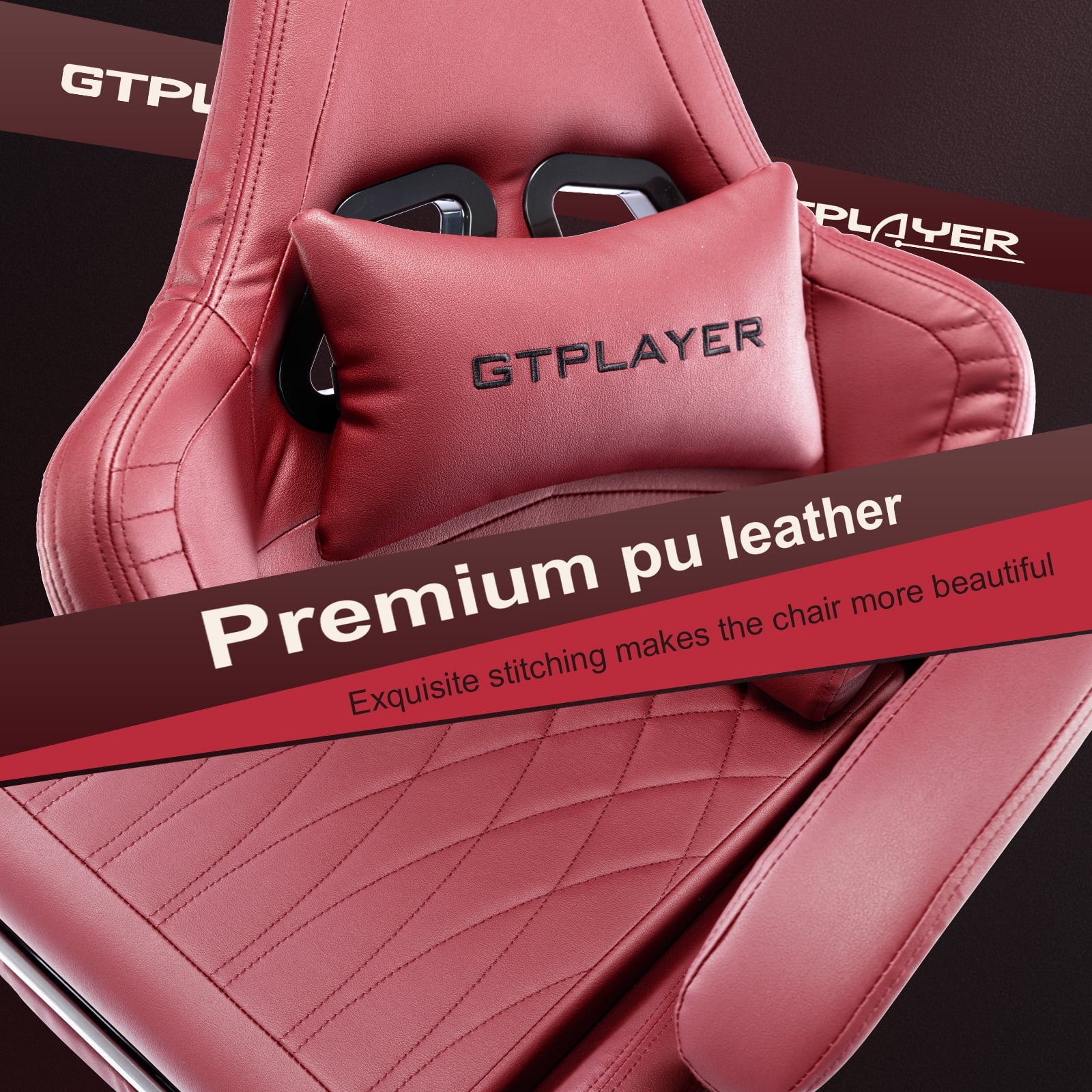 Gtplayer Pro Gaming Chair with Footrest, Dual Bluetooth 5.1 Speakers PVC Leather Recliner, Winered
