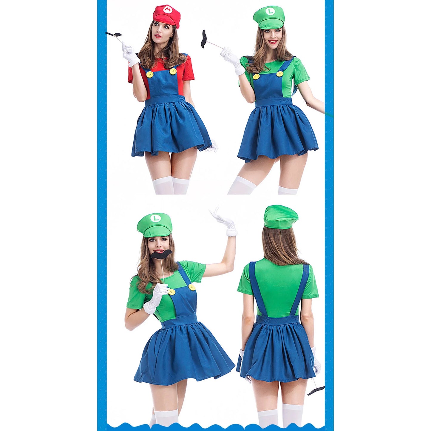 Super Bros Costume for Adults Unisex Cap Gloves Fake Accessory Kit for Cosplay Halloween for Women Men