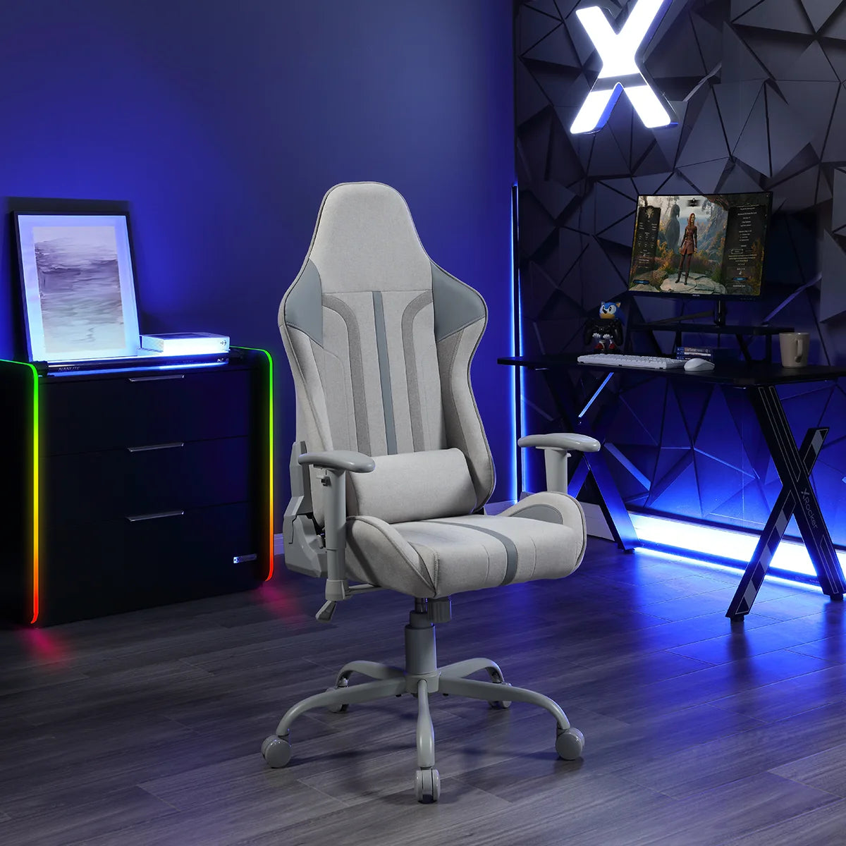 Mysa Fabric PC Gaming Chair with Lumbar Support, Gray