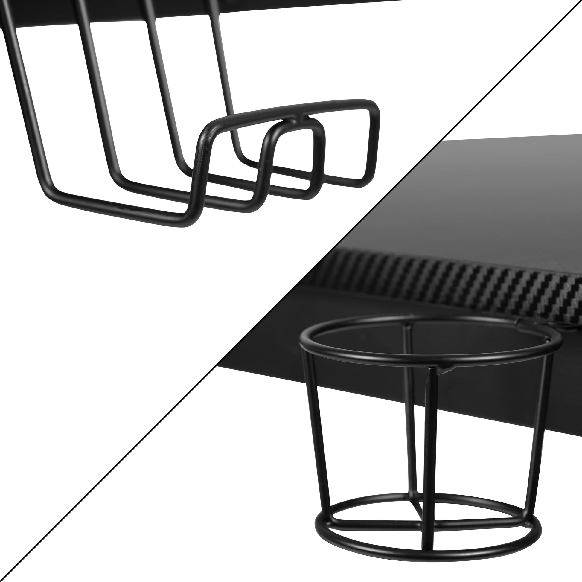 Emma + Oliver Black Computer Table Gaming Desk - Headphone Holder and 2 Cable Management Holes