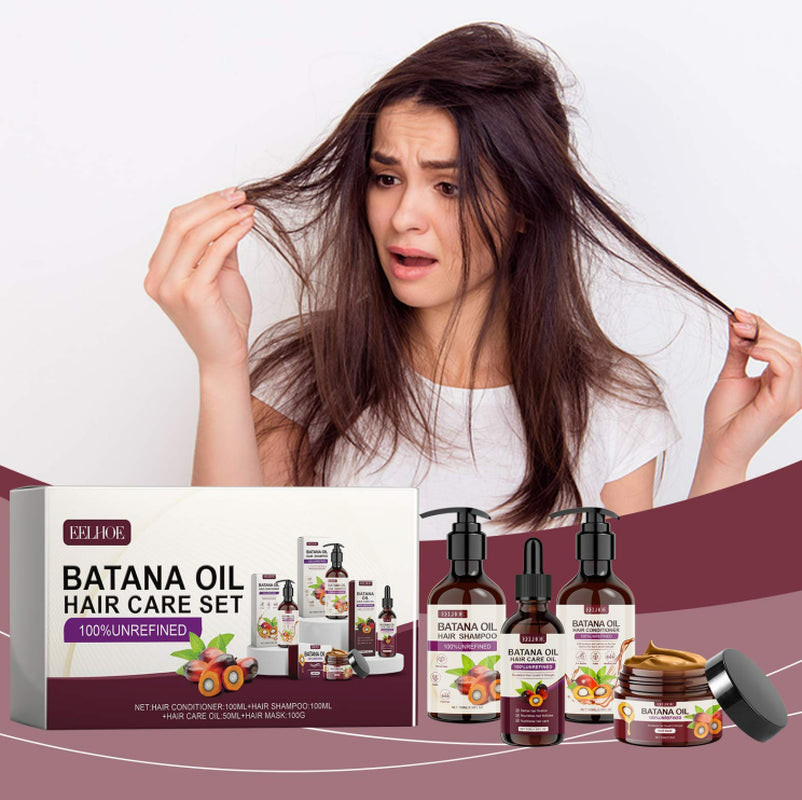 Batana Oil Voluminous Hair Care Set Repairs Frizzy Hair, Nourishes Smooth Hair and Provides Hair Care
