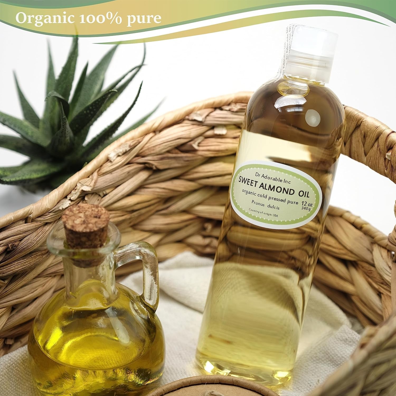 Sweet Almond Oil Organic Pure Cold Pressed by Dr.Adorable 12 Oz