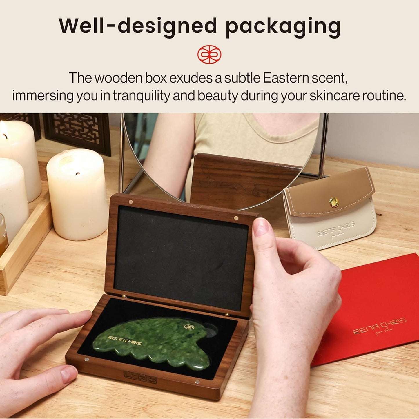 Gua Sha Facial Tool, Natural Xiuyan Jade Stone Body Gua Sha with Exquisite Wooden Box, Large Guasha Suitable for Face Lifting, Puffiness Reducing and Whole Body Massage, Skin Care Massager