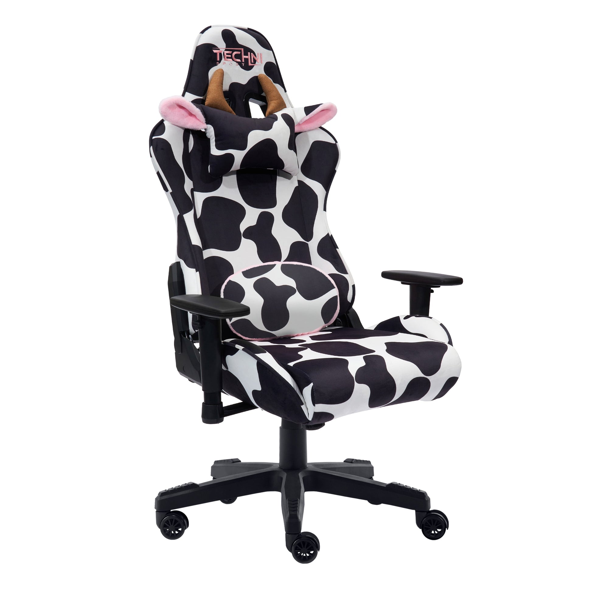 Techni Sport TS85 Luxx Series Gaming Chair with Memory Foam Seat, Black/White Cow Print RTA-TS85-COW