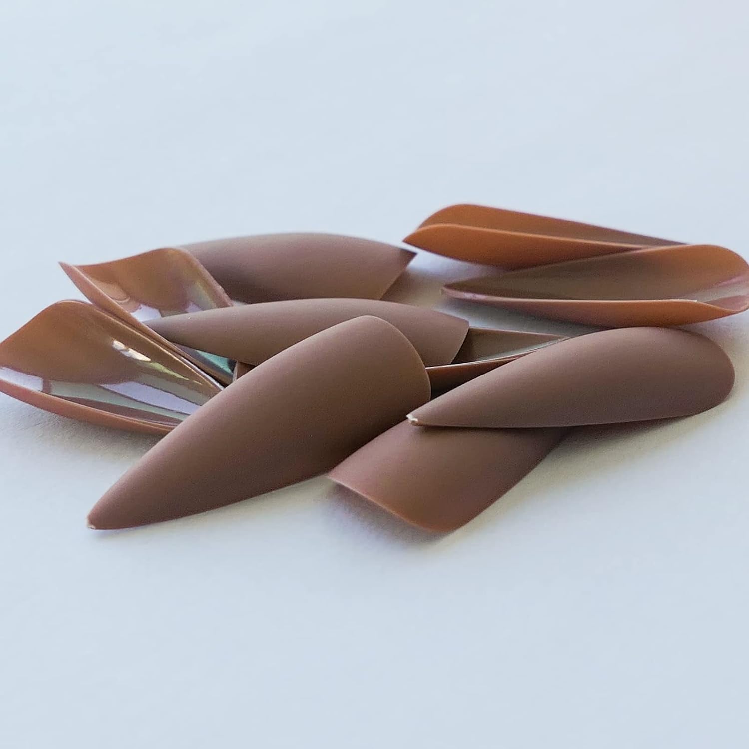 120Pcs Stiletto Press on Nails Long Full Cover Matte Brown Fake Nails Acrylic Pure Colored False Nails for Women and Girls DIY Manicure 10 Sizes
