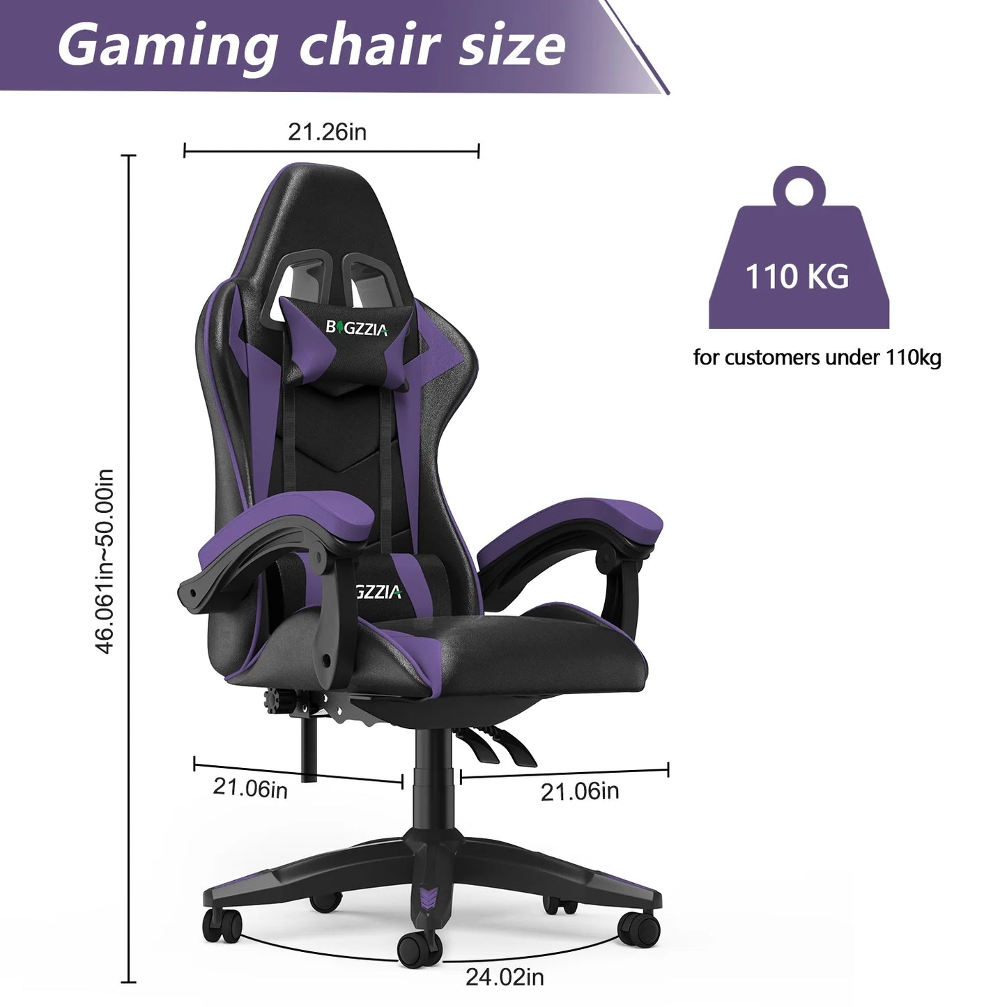 High-Back Gaming Chair PC Office Chair Computer Racing Chair PU Desk Task Chair Ergonomic Executive Swivel Rolling Chair with Lumbar Support for Back Pain Women, Men (Purple)