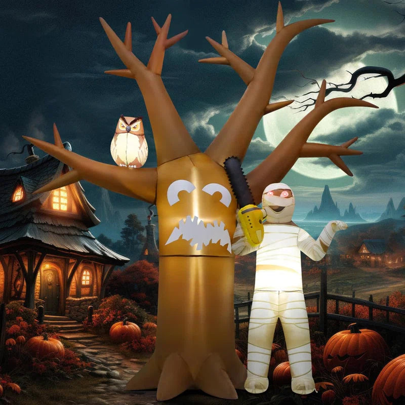 Halloween Inflatable 12 FT Inflatable Halloween Tree with Mummy Halloween Tree Inflatable