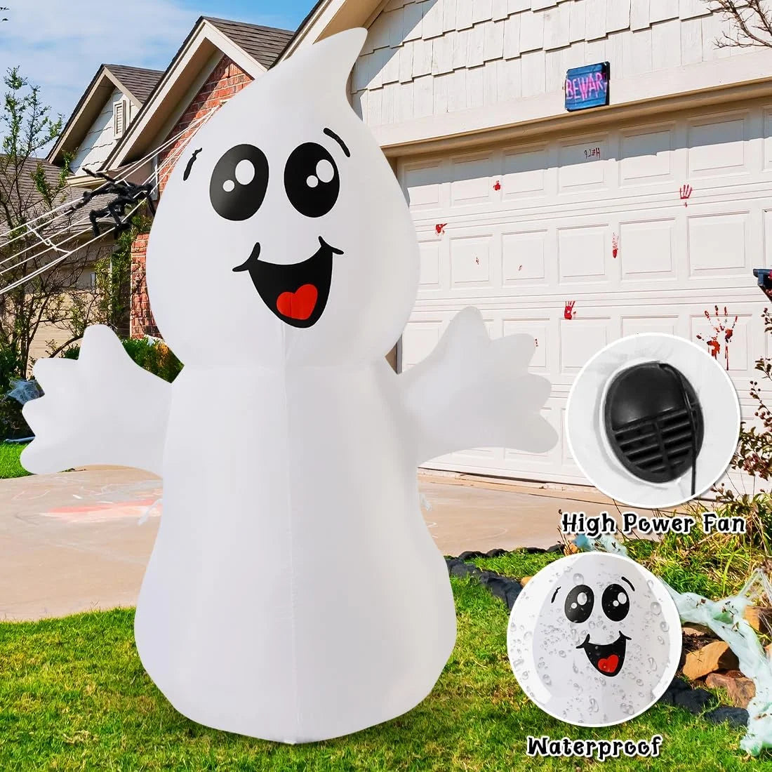 GOOSH Halloween Inflatable 5 FT Ghosts Halloween Decorations, Cute Halloween Inflatable Ghost Halloween Ghost Decorations with LED Lights Built-In, Outdoor Halloween Decorations Clearance for Holiday
