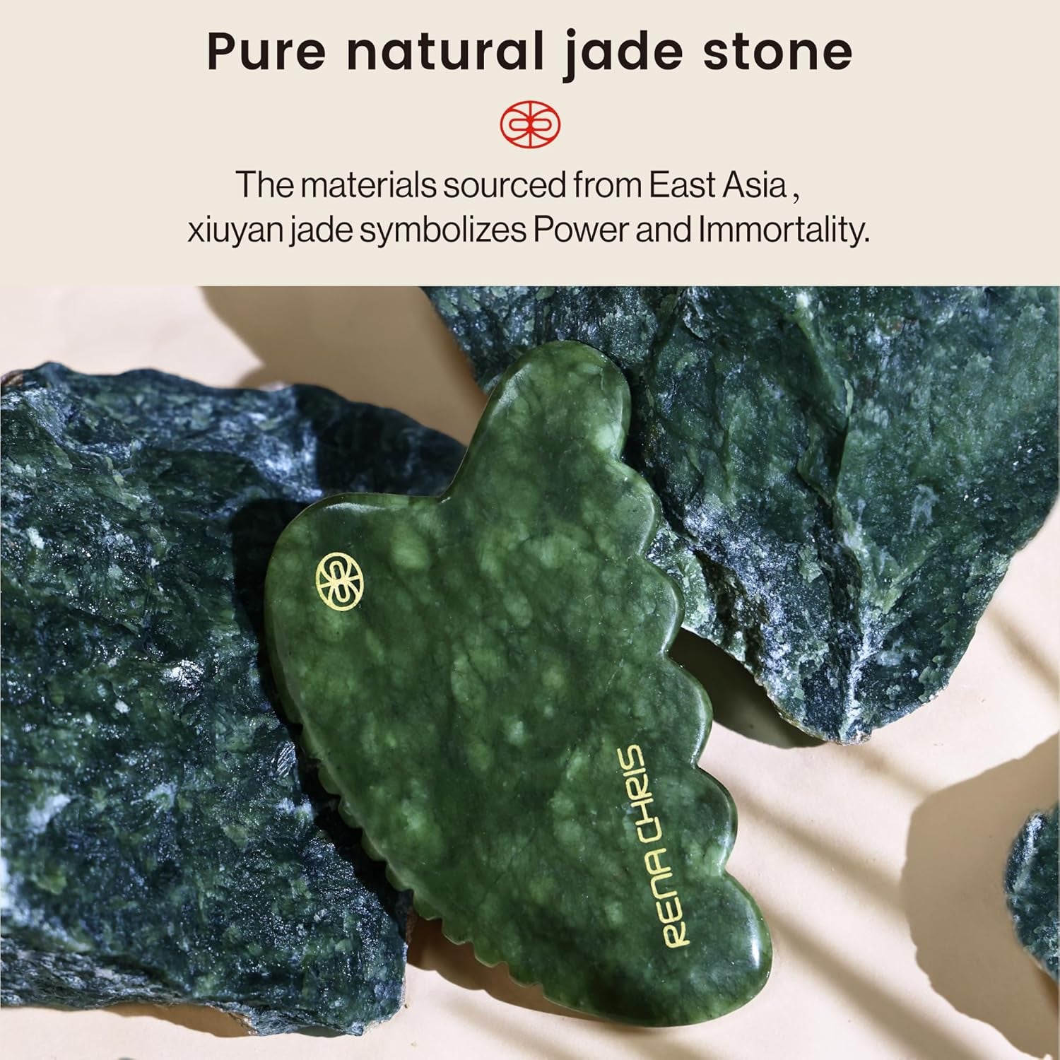 Gua Sha Facial Tool, Natural Xiuyan Jade Stone Body Gua Sha with Exquisite Wooden Box, Large Guasha Suitable for Face Lifting, Puffiness Reducing and Whole Body Massage, Skin Care Massager