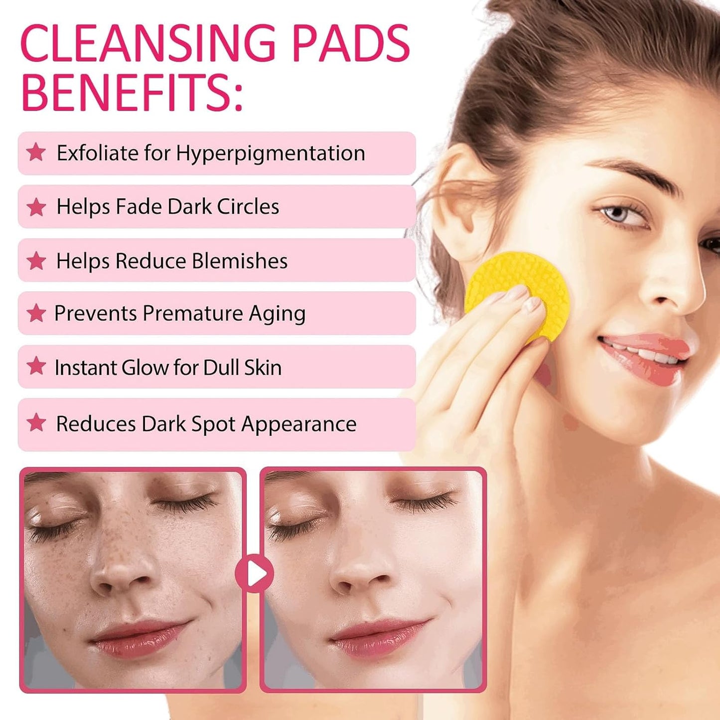 Turmeric Pads 60Pcs, Turmeric Face Scrub Pads, Turmeric Cleansing Pads, Cleansing Turmeric Pads Balance Skin Oil, Tumeric Pad Gentle Turmeric Exfoliating Cleansing Pads, Daily Face Pads Turmeric