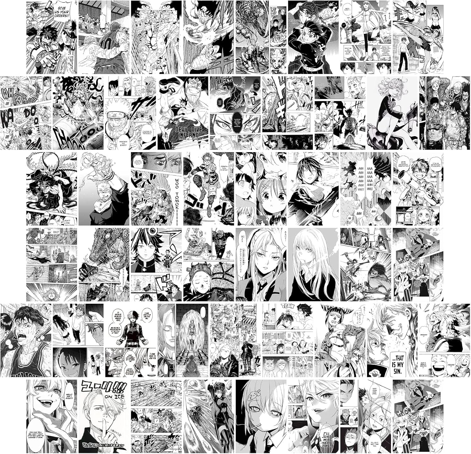 50 Pcs Anime Wall Collage Kit Aesthetic Pictures, Wall Collage Kit Black and White,Manga Wall Collage,Anime Posters,Anime Room Decor for Bedroom,My Hero Academia Posters 4X6 Inch Photo Collage Kit