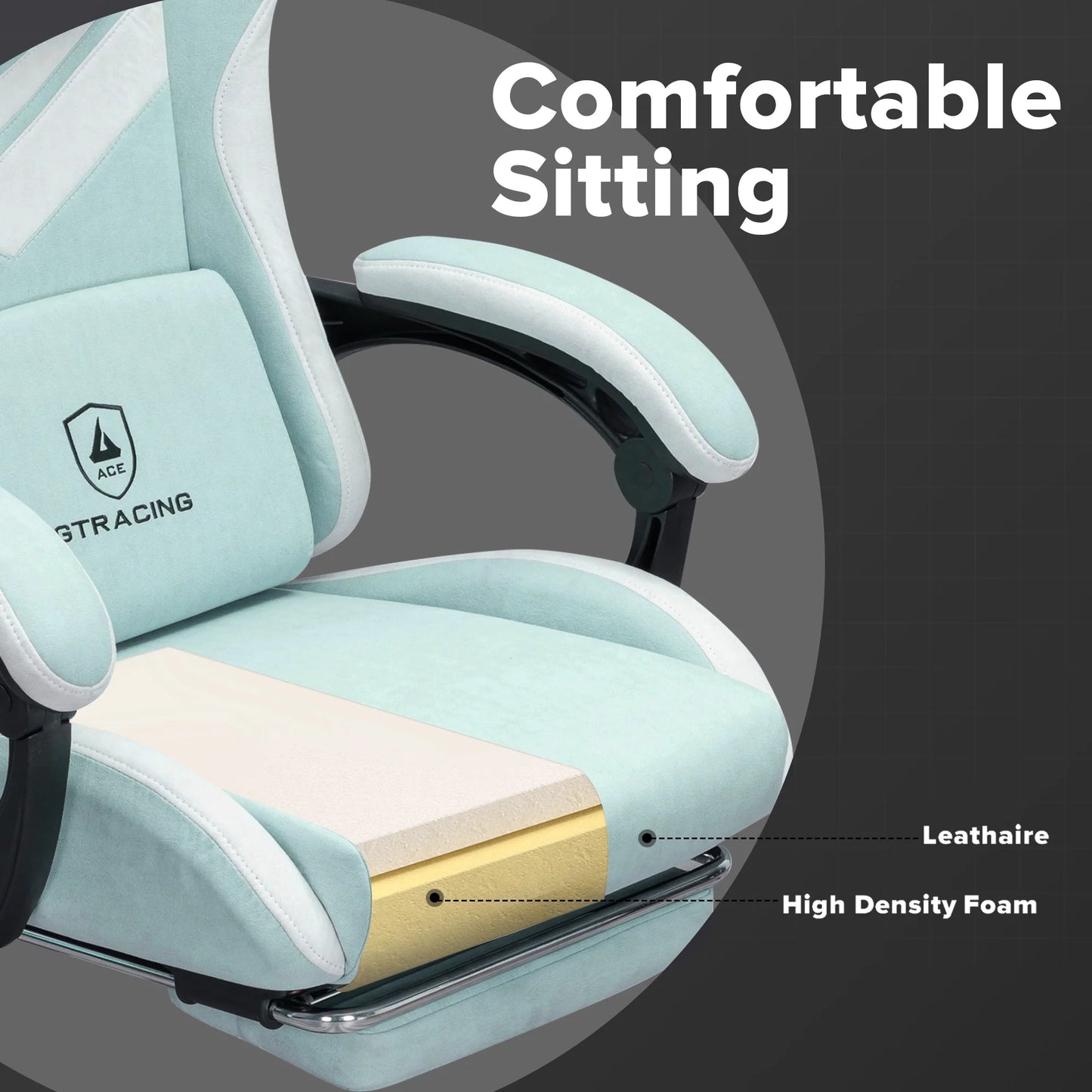 GTRACING GTW-300 Ergonomic Adjustable Height Reclining Fabric Gaming Chair, Green