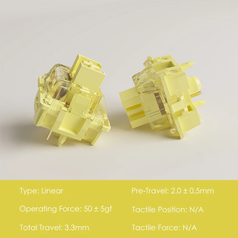 V3 Cream Yellow Pro Switch 5 Pin 50Gf Linear with Stable Dustproof Stem for Mx Mechanical Keyboard (45 Pcs)