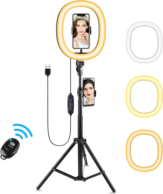 12" Selfie Ring Light with Stand and Phone Holder,  Portable and Detachable LED Ring Light, 3 Color Modes, Bluetooth Control, Camera Stand Ring Light for Live Stream/Makeup/Vlog/Live Stream