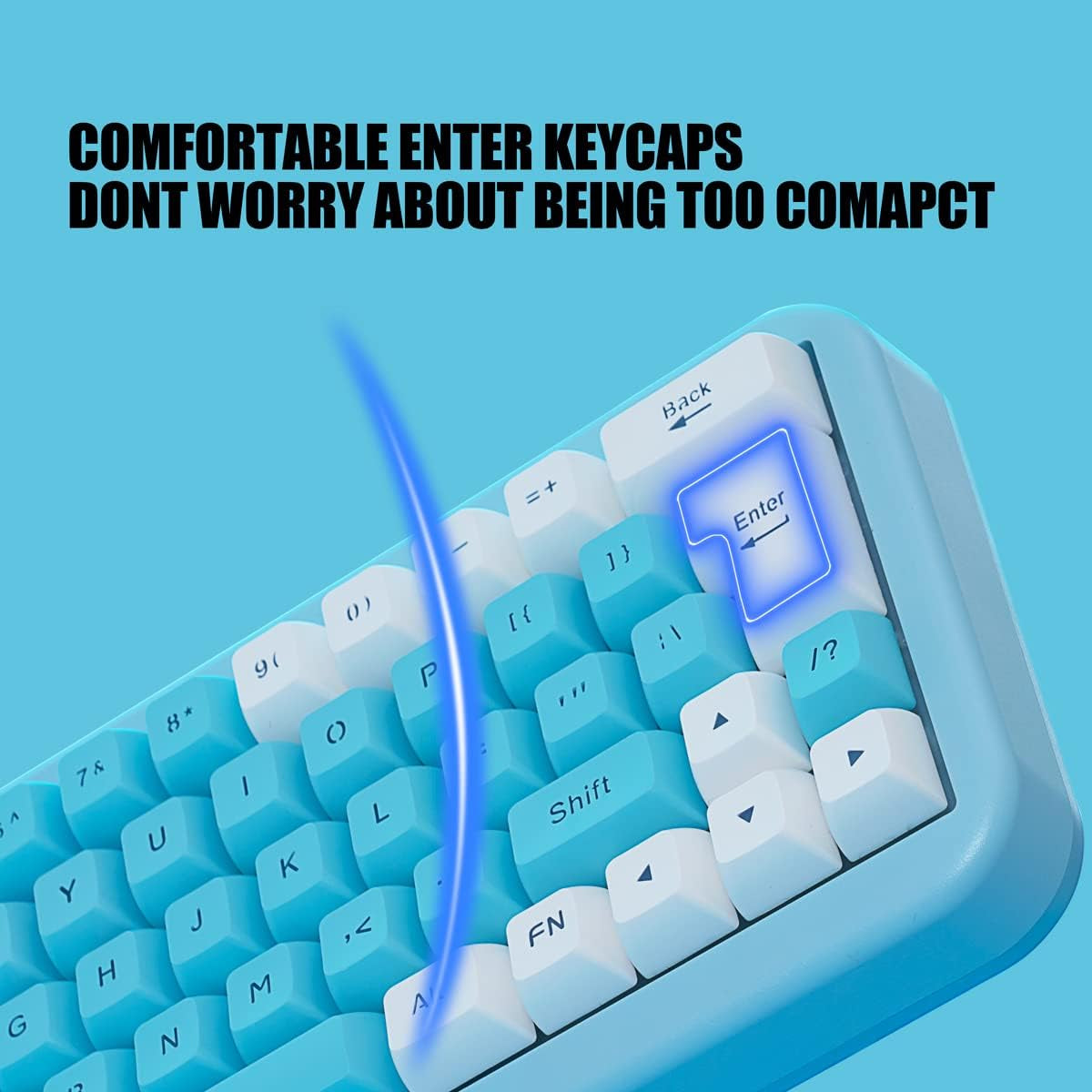 7KEYS 60% 2.4G Wireless Gaming Keyboard with Wrist Rest, Compact 63 Keys Mini RGB Light up Keyboard for PC Mac Laptop, Portable, Rechargeable Quiet for Typing and Gaming (Blue&White)