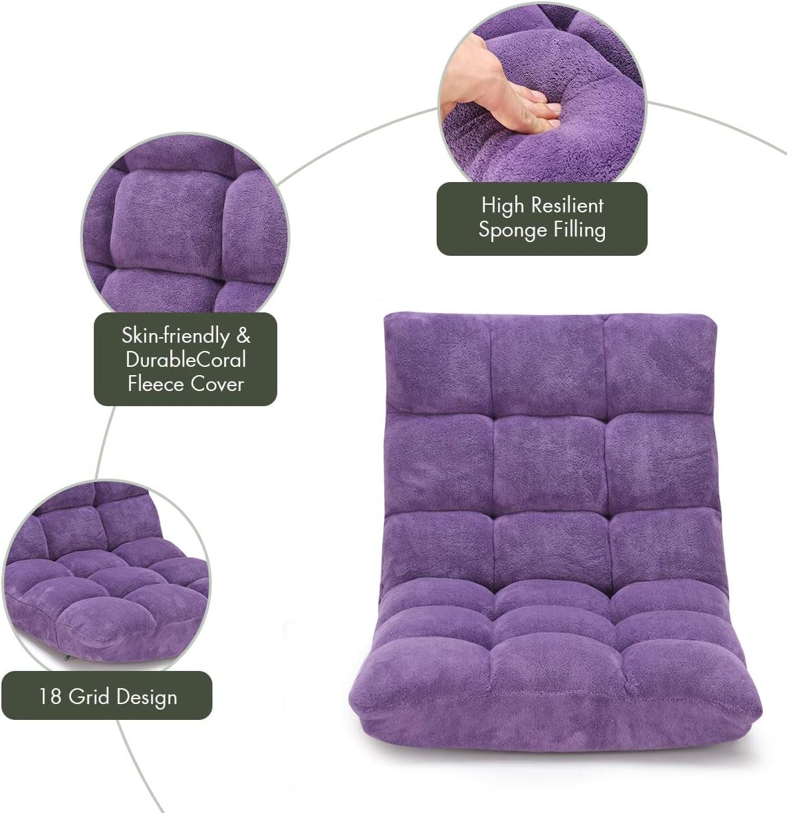 Adjustable Aluminum Lounge Chair, Tender Violet, Foam and Coral Fleece Upholstery, 14 Positions, 35.5"W X 29"D X 31"H