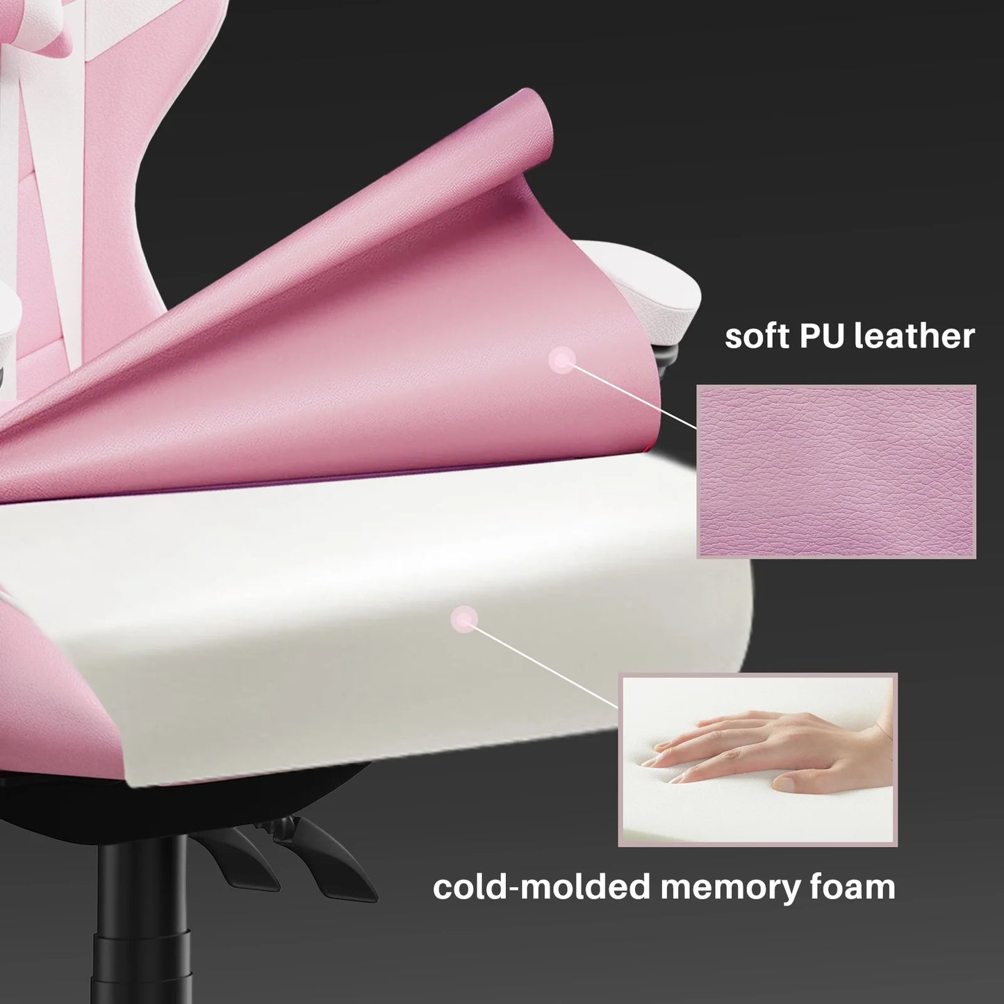 Gaming Chair, Ergonomic Game Chair with Headrest & Lumbar Pillow, Pink
