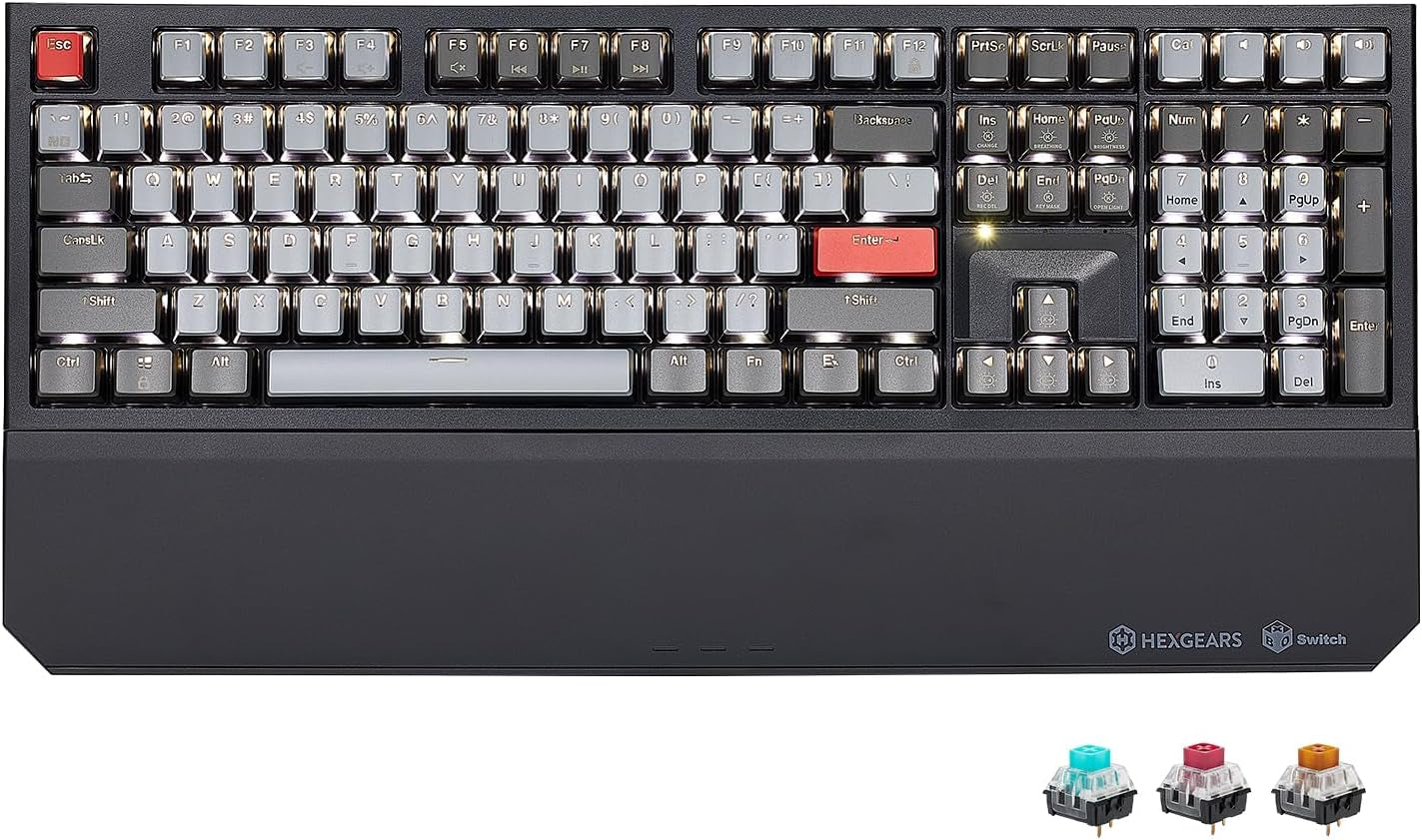 Hexgears Powerblade X5 Wireless Mechanical Gaming Keyboard, Pudding PBT Keycaps, Full Size 108-Key, Kailh Box Switches, N-Key Rollover, Anti-Ghosting, White Backlight, Wrist Rest, 2.4Ghz Wireless