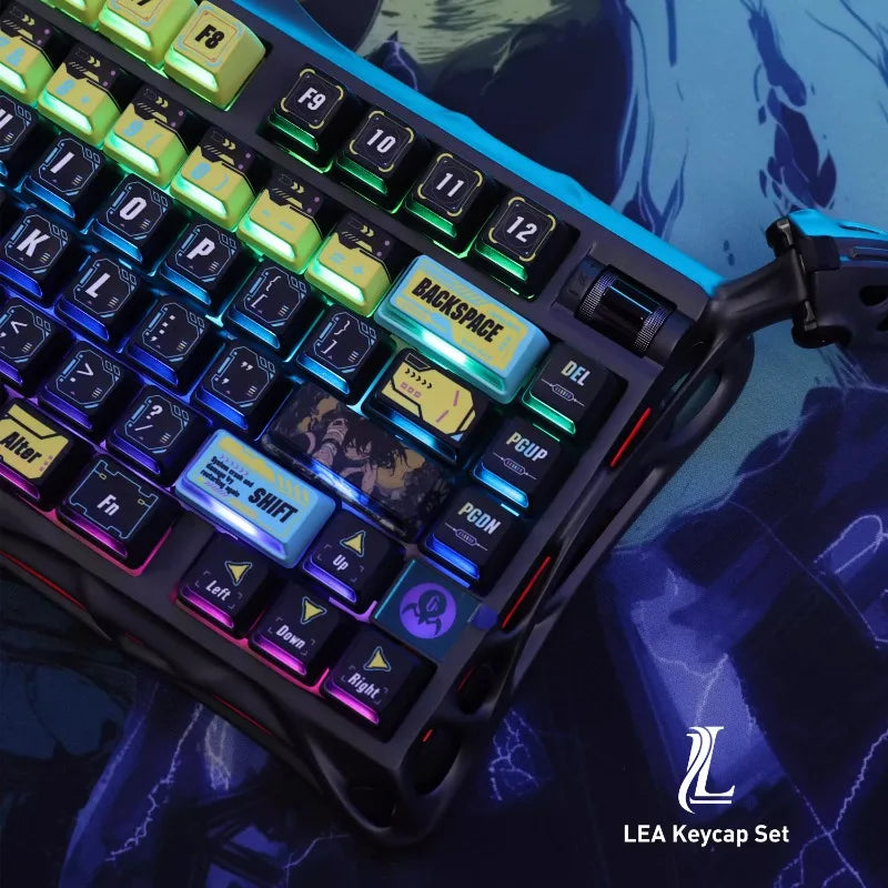 LEA Cyberpunk Theme Keycap Set PBT Keyboard Cap Light Transmission Keycap Thermal Sublimation Mechanical Keyboard PC Accessories