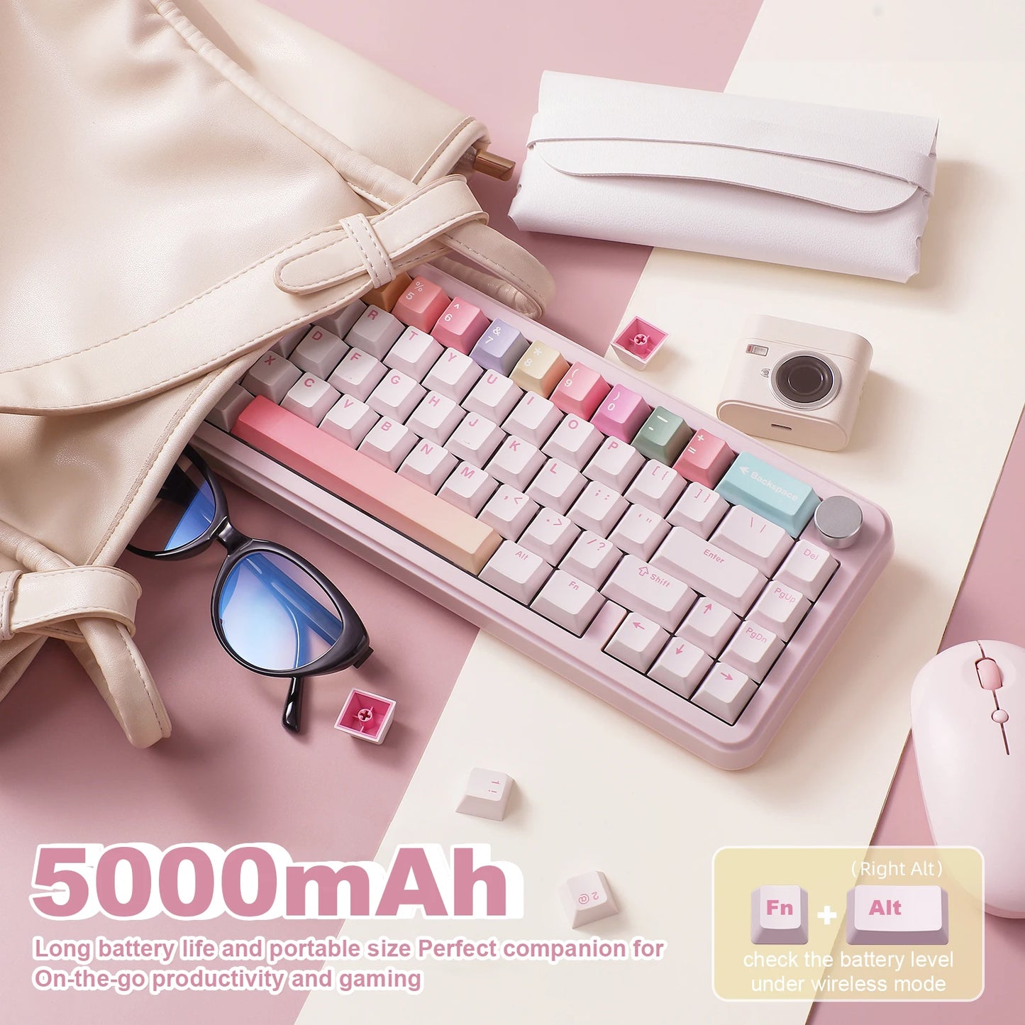 B68 Wireless Mechanical Gaming Keyboard, Tri-Mode Hot Swappable Cute Gasket Mounted Creamy Keyboard for Win/Mac,