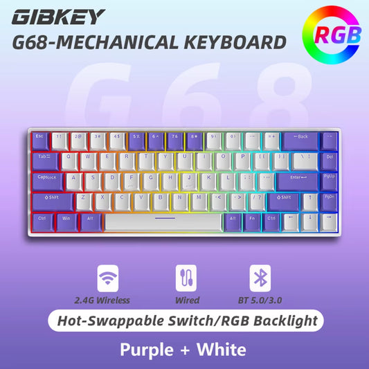 G68 Bluetooth Wireless Gaming Mechanical Keyboard Custom RGB Light Hot-Swappable Switch 68 Keys for Tablet Computer Work Gamer