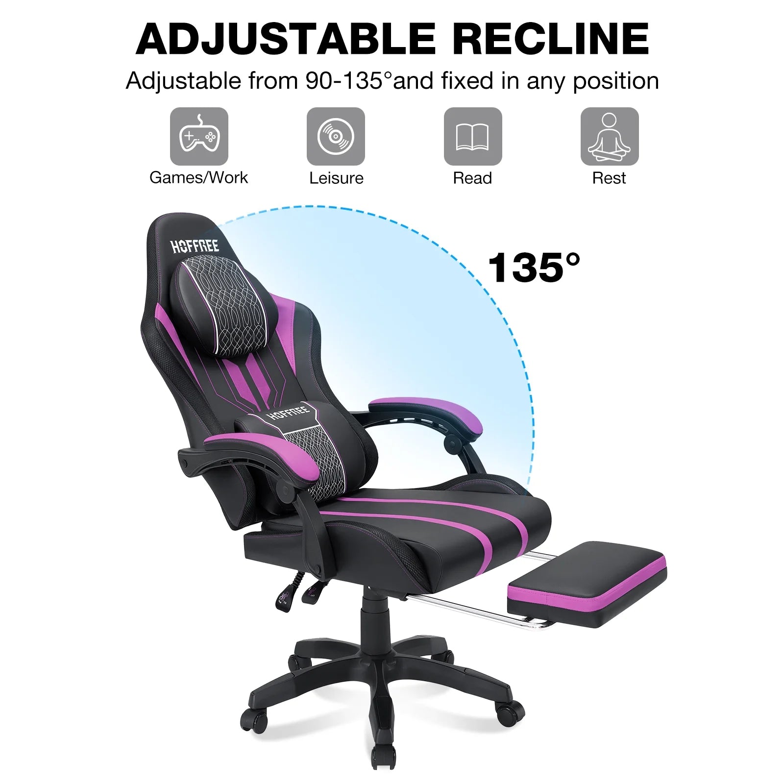 Hoffree Gaming Chair with Bluetooth Speakers Big and Tall Gamer Chair with Footrest and Massage Game Chair with Lumbar Support and 360-Swivel Seat and Headrest for Adults, 400Lbs