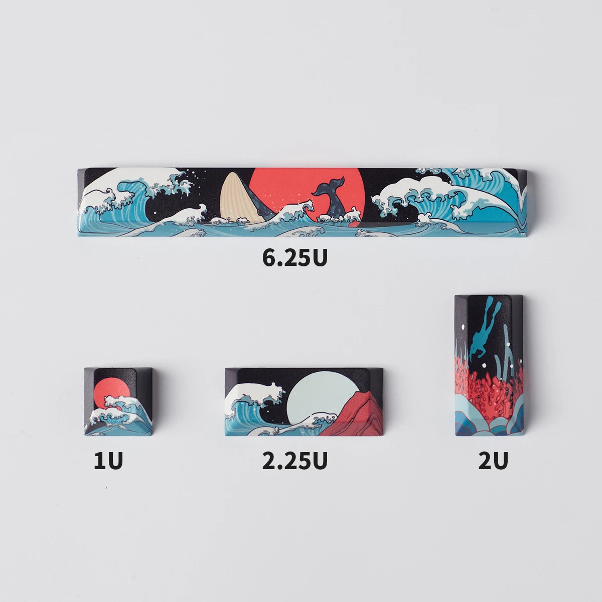 Coral Sea Keycap 4PCS Keycaps Cherry Profile Dye-Sub PBT Keycaps Space Bar 6.25U ESC Enter Custom Keycap for Mechanical Keyboard