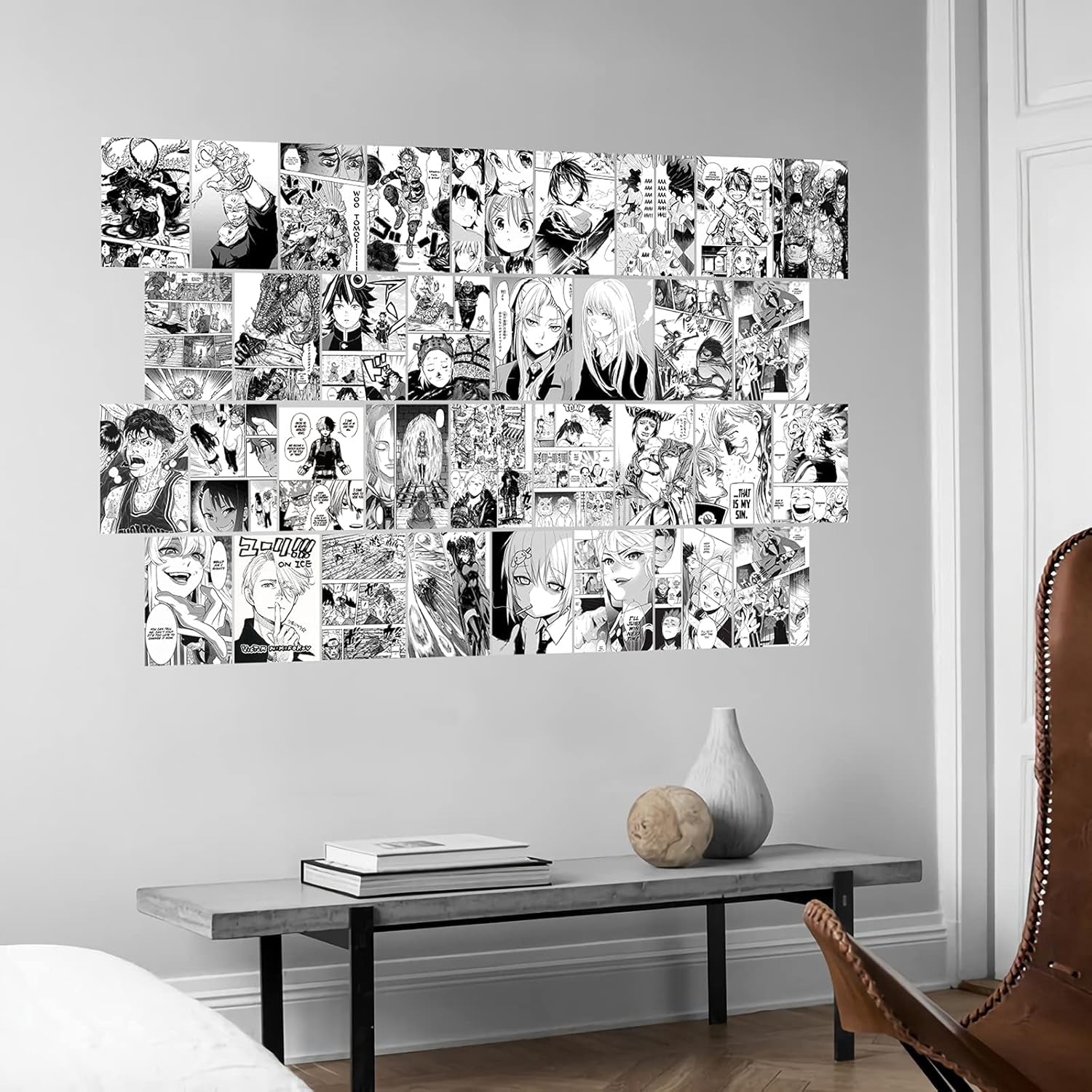 50 Pcs Anime Wall Collage Kit Aesthetic Pictures, Wall Collage Kit Black and White,Manga Wall Collage,Anime Posters,Anime Room Decor for Bedroom,My Hero Academia Posters 4X6 Inch Photo Collage Kit