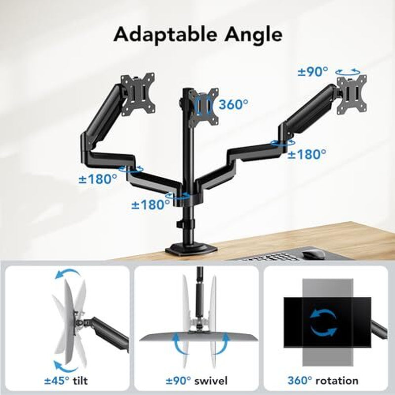 Triple Monitor Mount for 13-27 Inch Computer Screens, Triple Monitor Stand