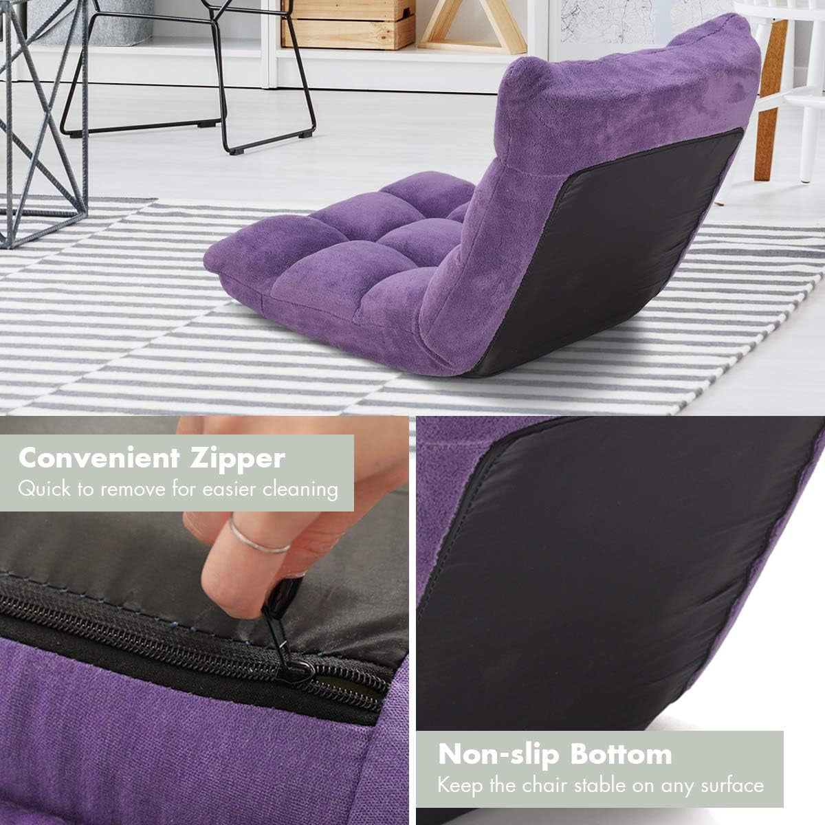 Adjustable Aluminum Lounge Chair, Tender Violet, Foam and Coral Fleece Upholstery, 14 Positions, 35.5"W X 29"D X 31"H