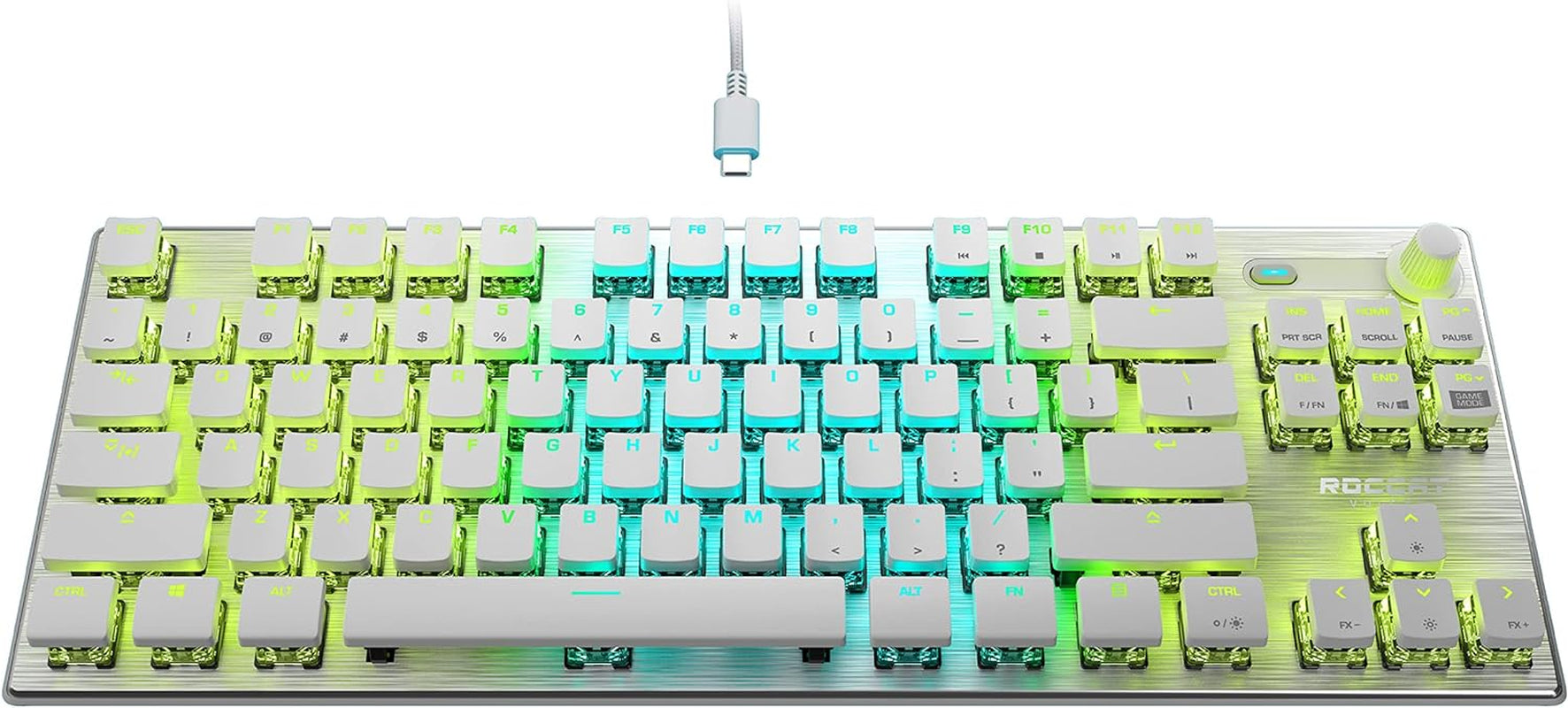 Vulcan TKL Pro PC USB-C Gaming Keyboard, Linear Optical Titan Switch, AIMO RGB Lighting, Tenkeyless Mechanical Feel Speed Keystroke, Low Profile Ergonomic Design for Wrist Rest Support, White