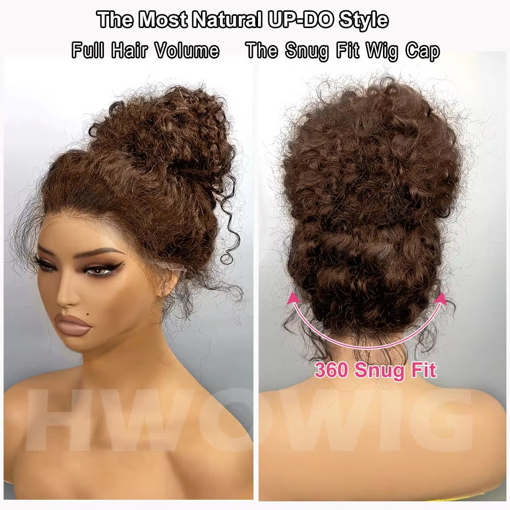 250 Density Invisi Strap 360 Full Lace Glueless Wig Chocolate Brown Water Wave Lace Front Wig Deep Wave Frontal Wig Human Hair