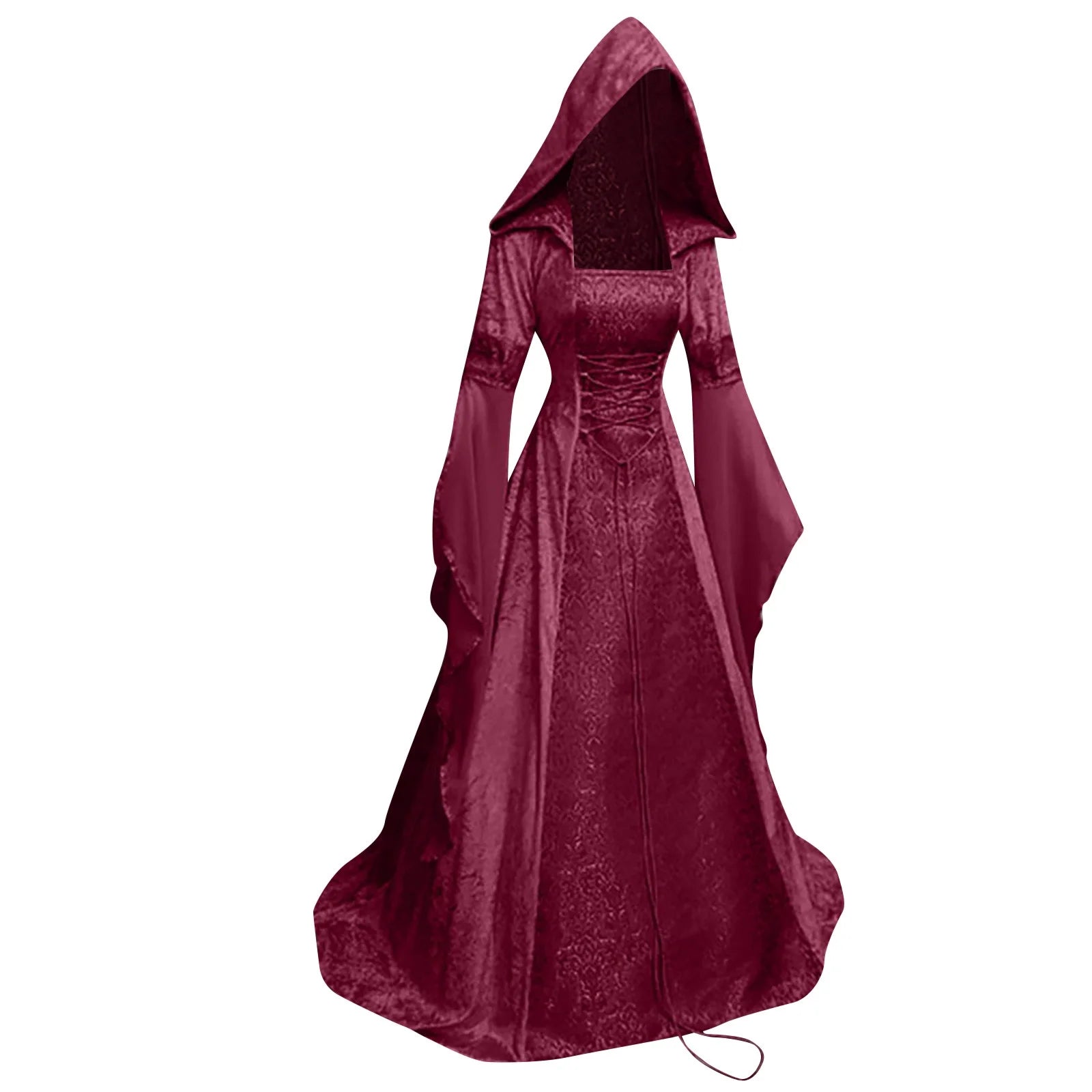 Women'S Hooded Gothic Dres Long Sleeve Hooded a Line Tiered Midi Dress Gothic Dresses for Ladies Lace Bow Tie Gothic Dress Floor Length Cosplay Dress Red M