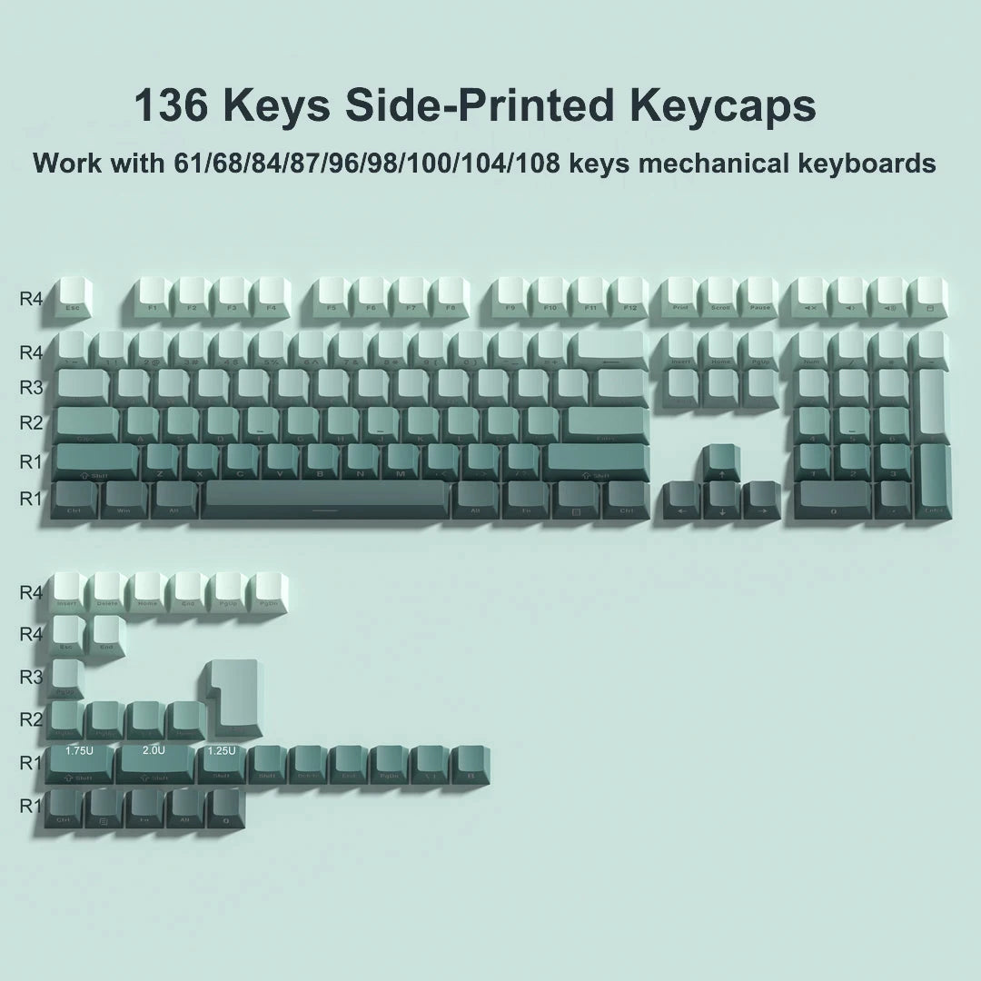 134 Key Black Topographic 4.0 PBT Keycaps Double Shot Side Print Shine through Backlit Key Caps for MX Gamer Mechanical Keyboard