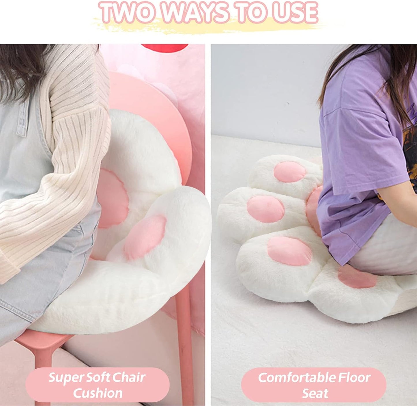 Ditucu Cat Paw Cushion Kawaii Chair Cushions 31.4 X 27.5 Inch Cute Stuff Seat Pad Comfy Lazy Sofa Office Floor Pillow for Gaming Chairs Room Decor White
