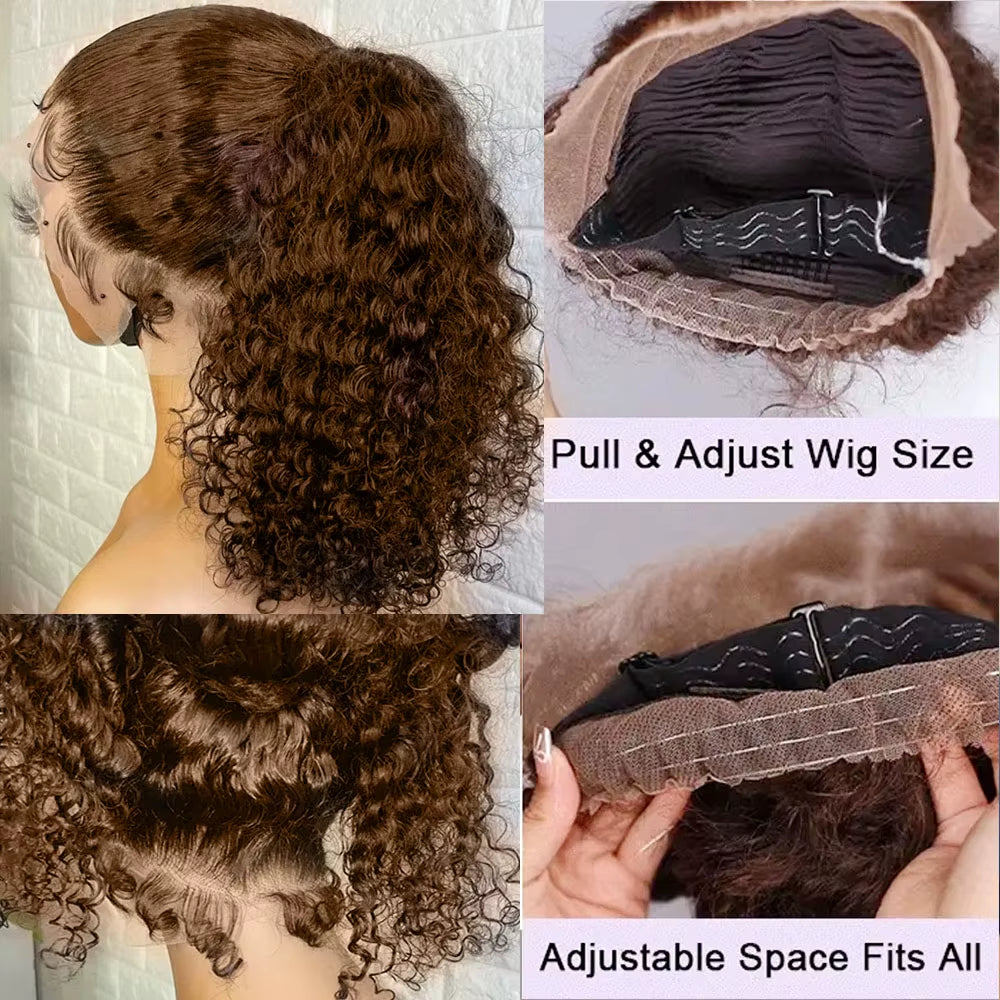 250 Density Invisi Strap 360 Full Lace Glueless Wig Chocolate Brown Water Wave Lace Front Wig Deep Wave Frontal Wig Human Hair