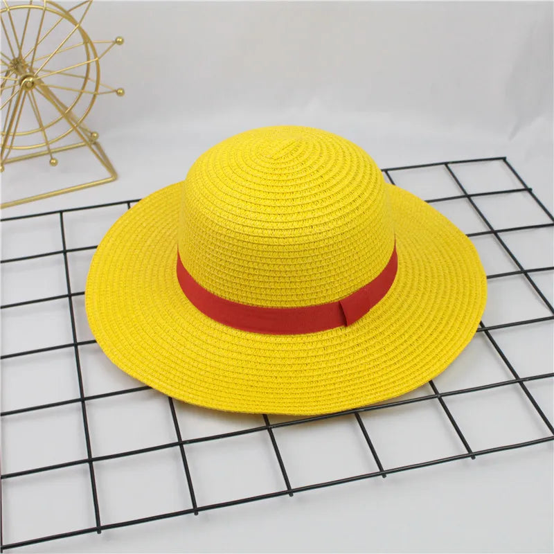Brdwn Luffy Unisex Flat Straw Hat Neck String Cosplay Japanese Cartoon Props Hat
