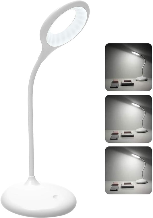 Desk Light LED, Cordless Rechargeable Battery Touch Control Small Desk Lamp for Home Office, Flexible Gooseneck 3 Level Brightness Dimable Eye-Caring USB Charging Port Study Lamp, White