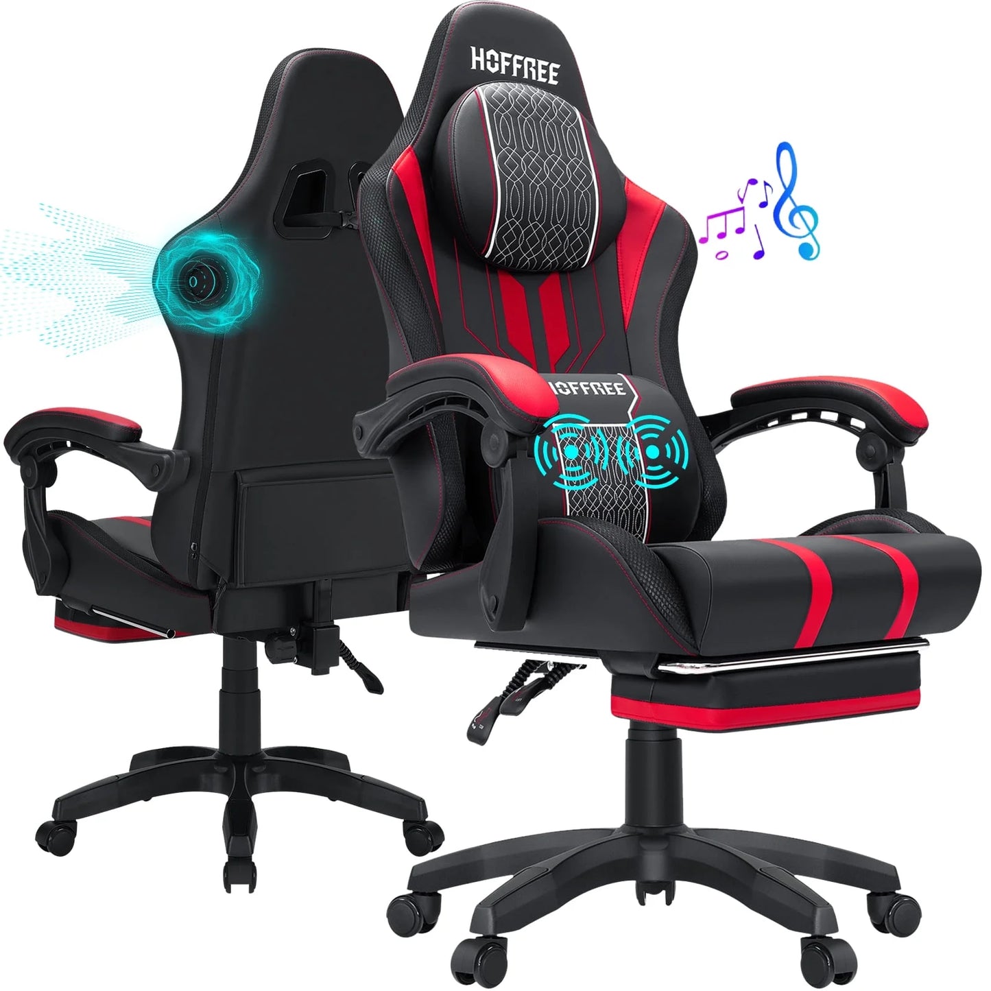 Hoffree Gaming Chair with Bluetooth Speakers Big and Tall Gamer Chair with Footrest and Massage Game Chair with Lumbar Support and 360-Swivel Seat and Headrest for Adults, 400Lbs