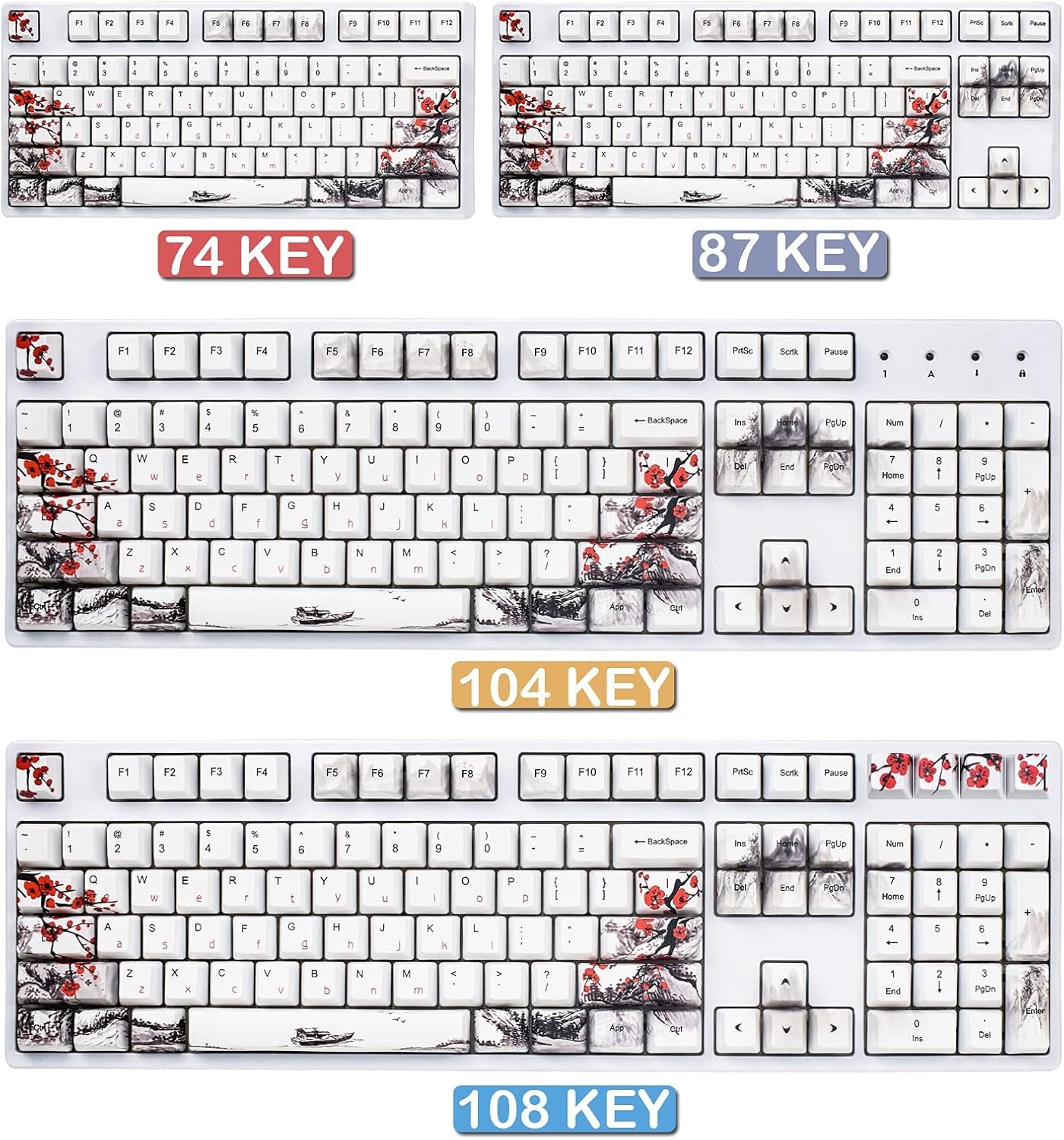 MOLGRIA Keycaps 110 Set for Full Size Mechanical Keyboard, Custom PBT OEM Profile Key Caps Japanese Style with Keycap Puller for Cherry MX 104/87/71/61 60 Percent Keyboard(Plum Blossom)
