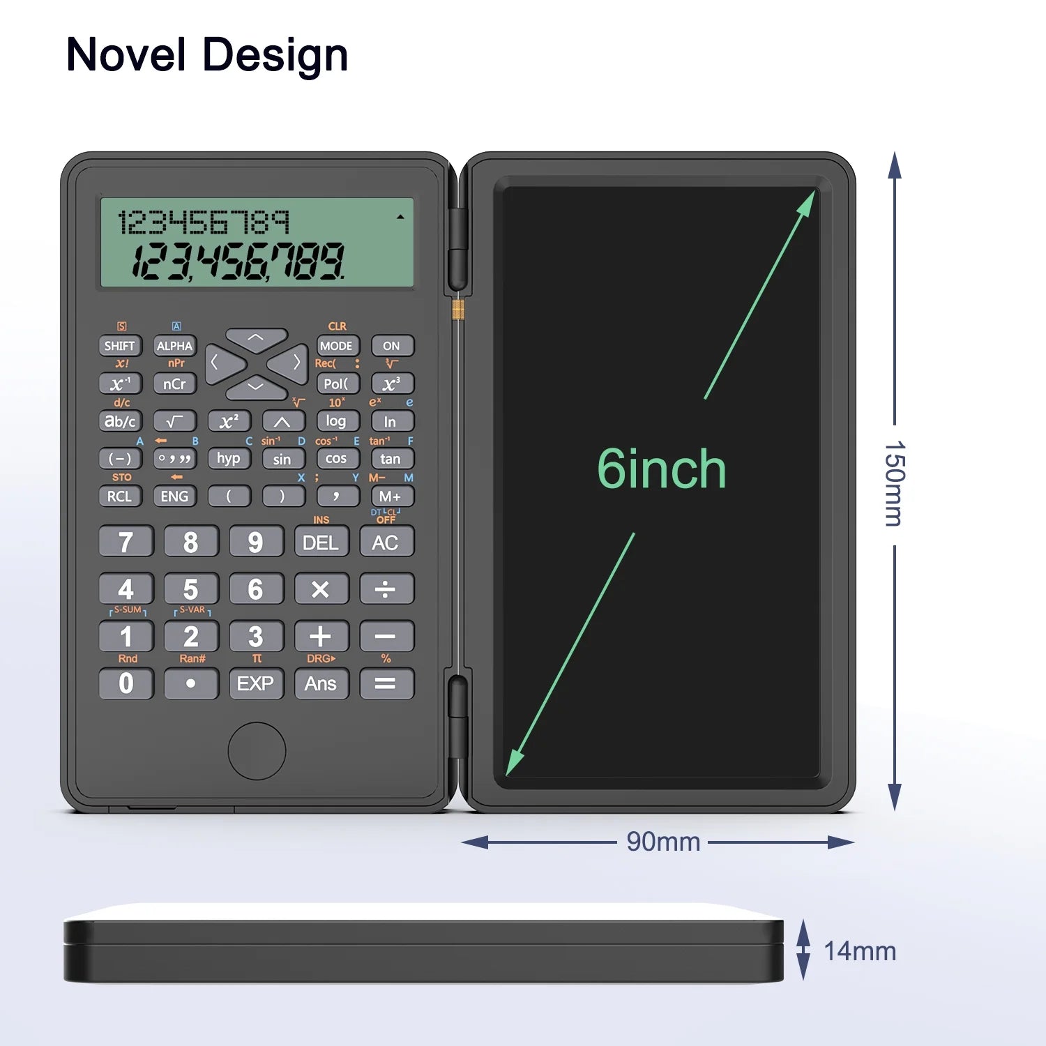 Scientific Calculator with Erasable Writing Board，10-Digit LCD Display Foldable Desk Calculator, 2 Line Physics Calculator for School Students, Financial, Office, Business, Engineering