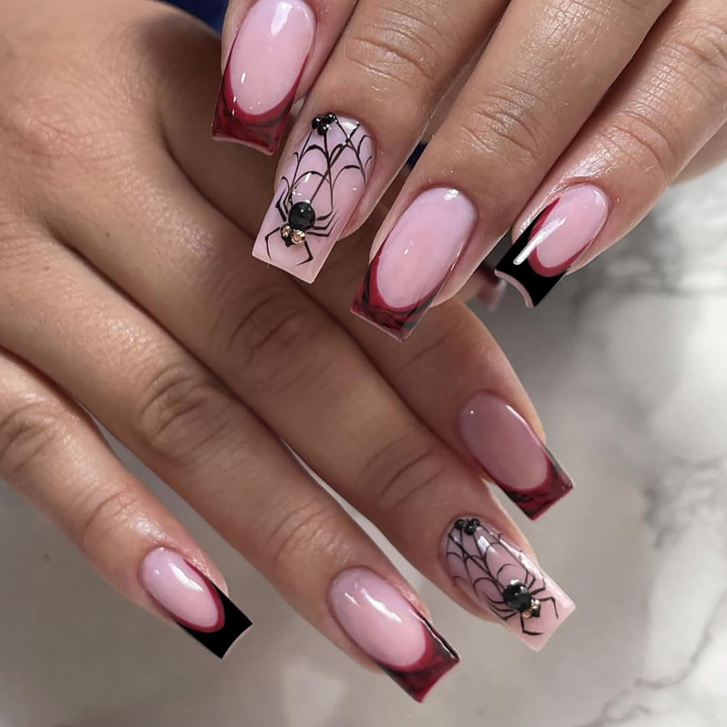 24Pcs Pink Press on Nails Short Square Fake Nails French Tip Press Ons with Flower Bow Charms Design Acrylic False Nails Glitter Rhinestone Glue on Nails Glossy Artificial Stick on Nails Kit for Women