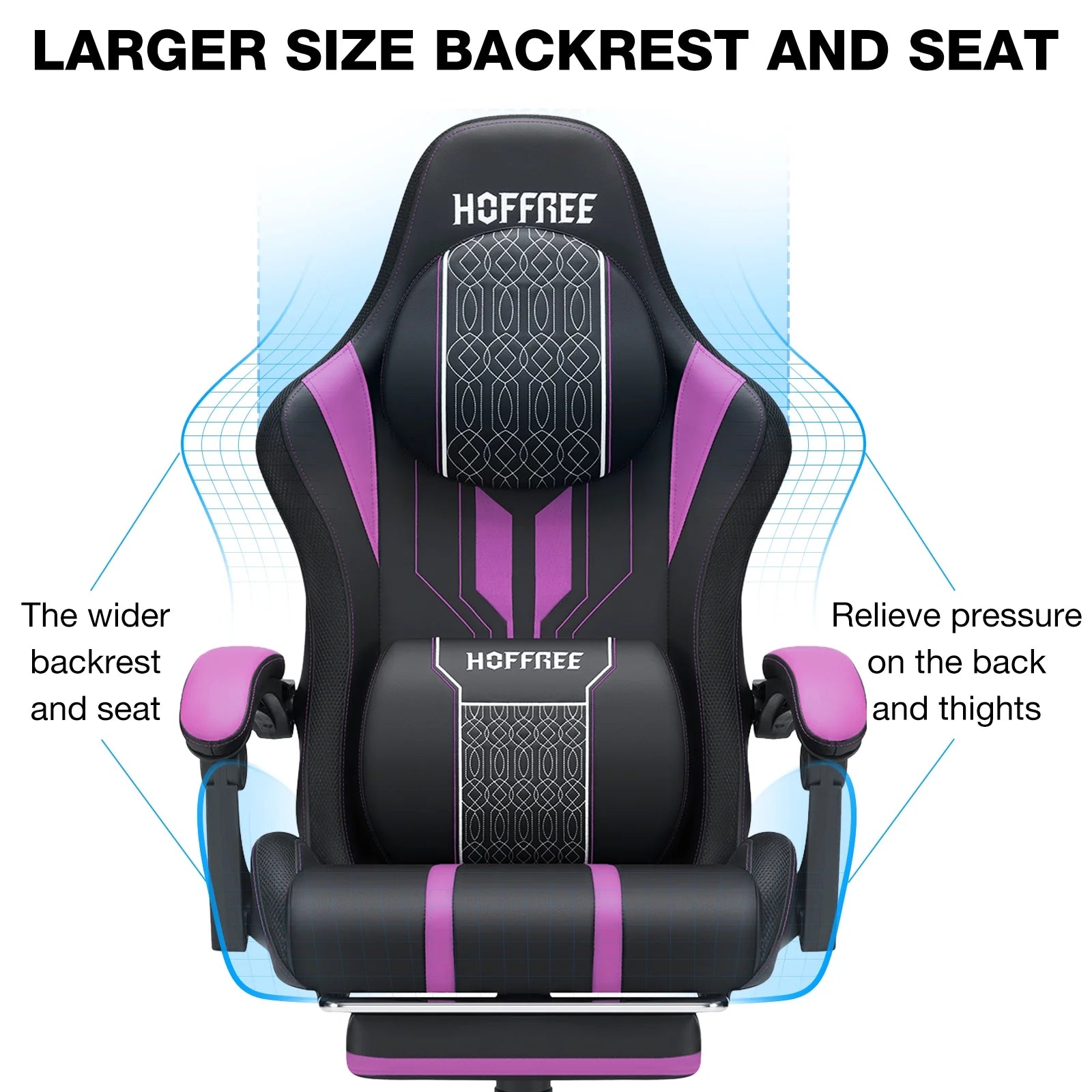 Hoffree Gaming Chair with Bluetooth Speakers Big and Tall Gamer Chair with Footrest and Massage Game Chair with Lumbar Support and 360-Swivel Seat and Headrest for Adults, 400Lbs