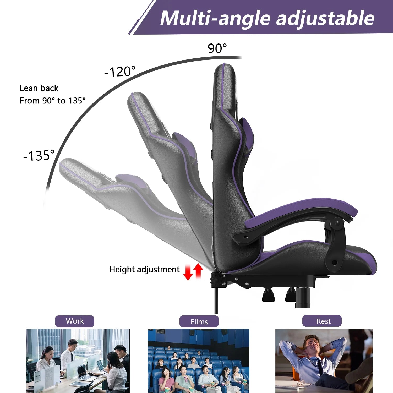 High-Back Gaming Chair PC Office Chair Computer Racing Chair PU Desk Task Chair Ergonomic Executive Swivel Rolling Chair with Lumbar Support for Back Pain Women, Men (Purple)