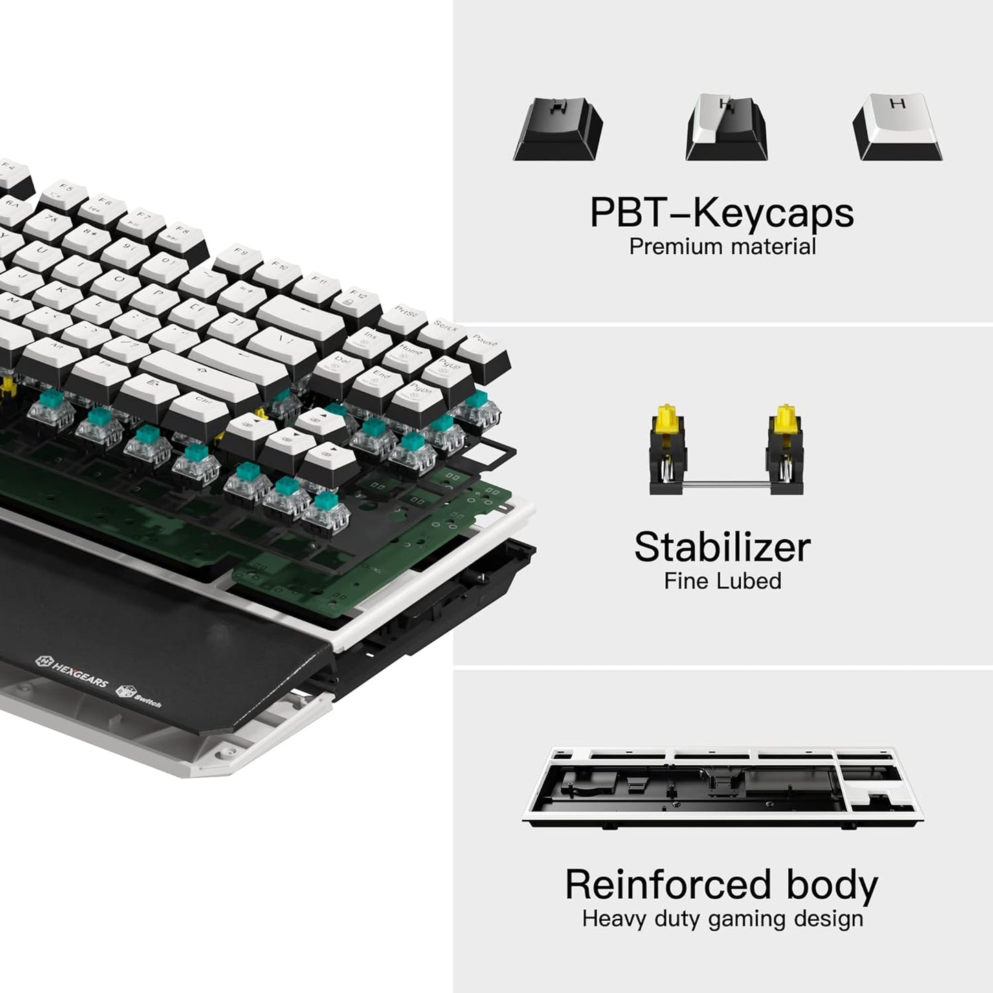 Powerblade X3 Wireless Mechanical Keyboard TKL 87 Keys, Kailh Box Blue Switch, Double-Shot PBT, Ergonomic, N-Key Rollover, Backlit Gaming Keyboard with Wrist Rest for Pc/Tablet/Mac/Laptop