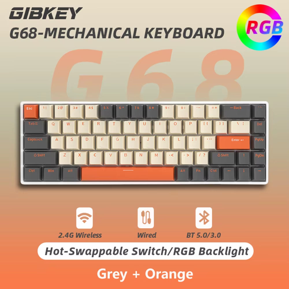 G68 Bluetooth Wireless Gaming Mechanical Keyboard Custom RGB Light Hot-Swappable Switch 68 Keys for Tablet Computer Work Gamer